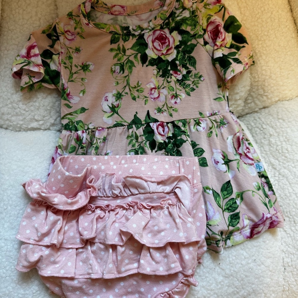 Posh Peanut Pink and Green Floral Baby Outfit